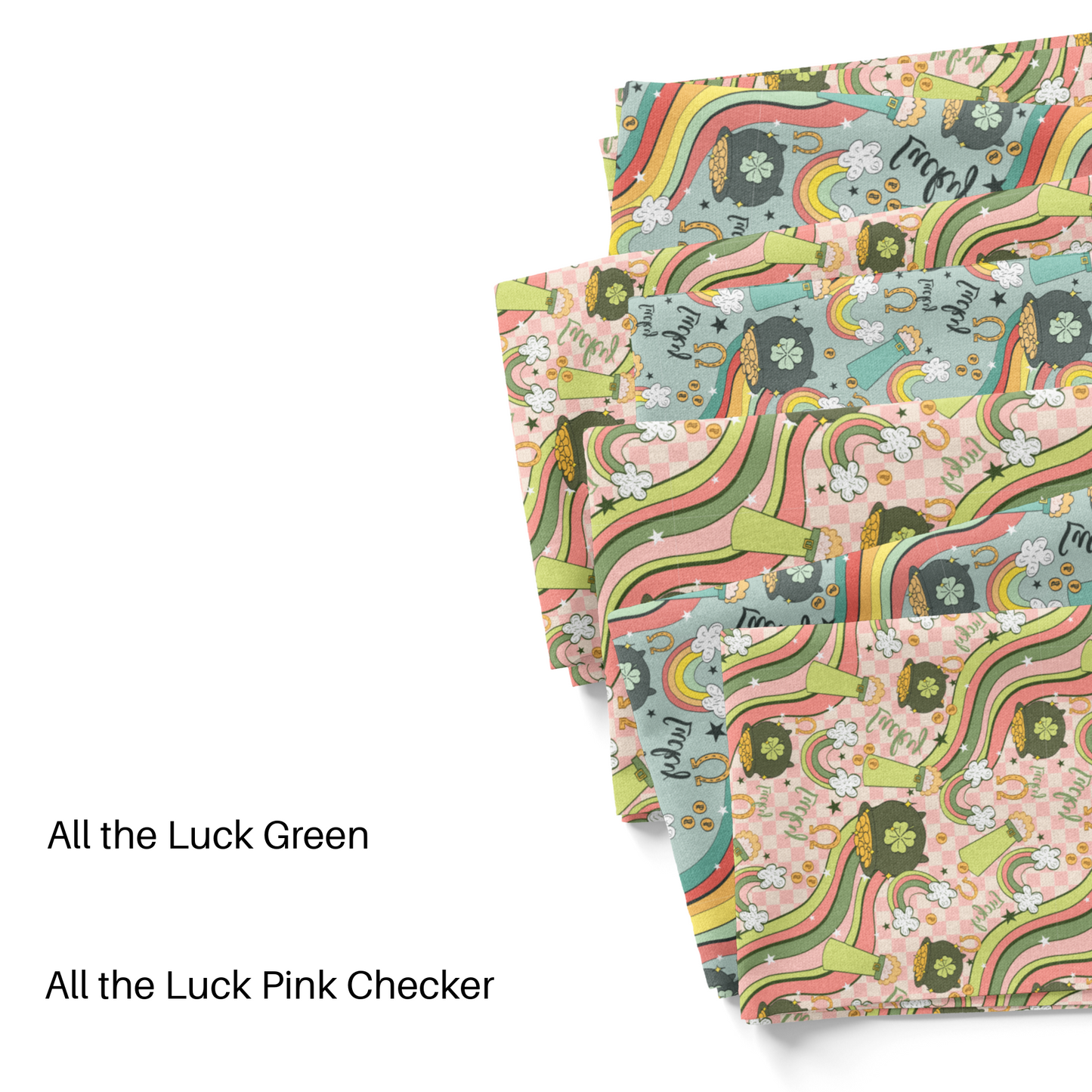Pink and Blue "All the luck" fabric by the yard swatches.