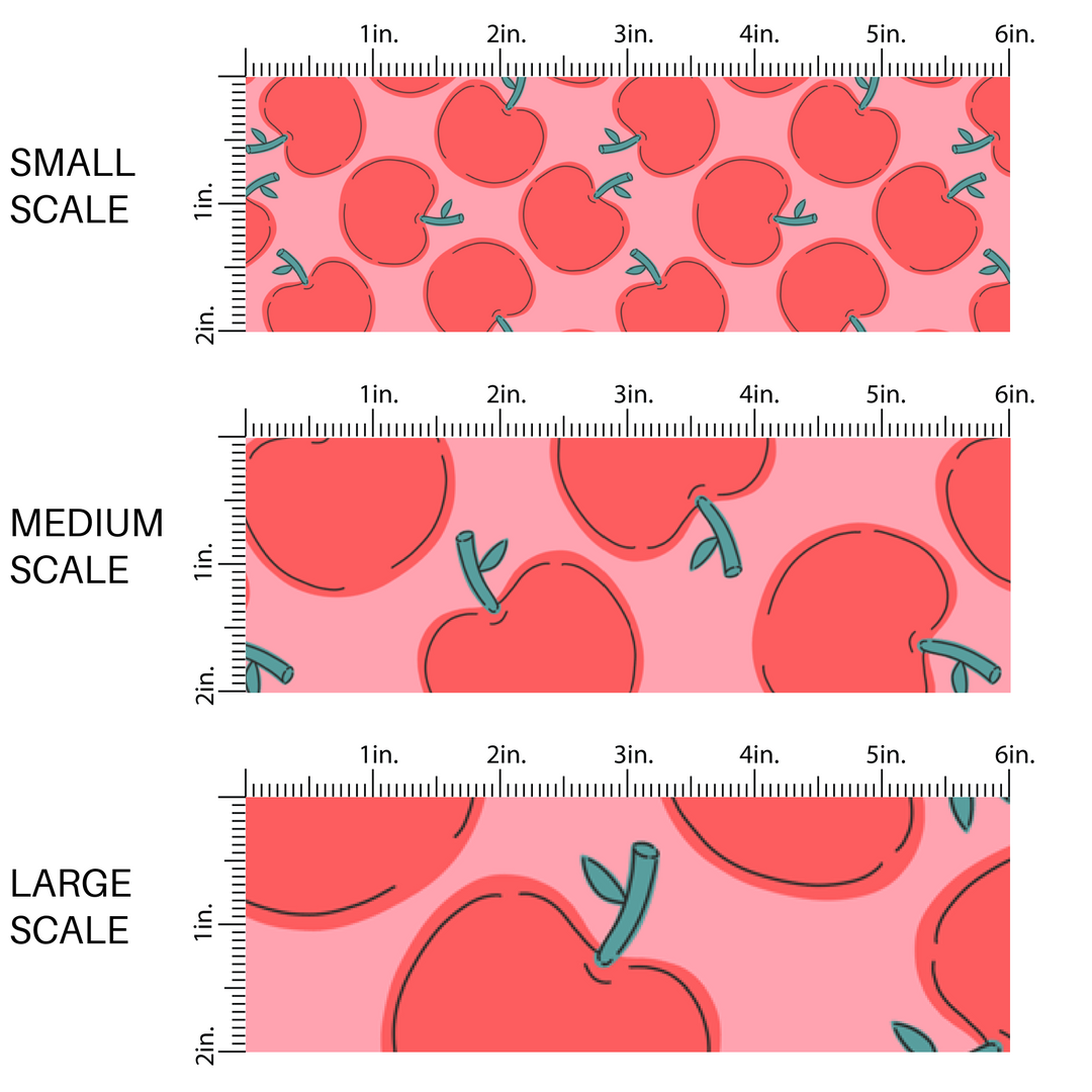 Scaling Sizes of Red Apples on Pink Fabric by the Yard 