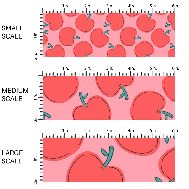 Scaling Sizes of Red Apples on Pink Fabric by the Yard 