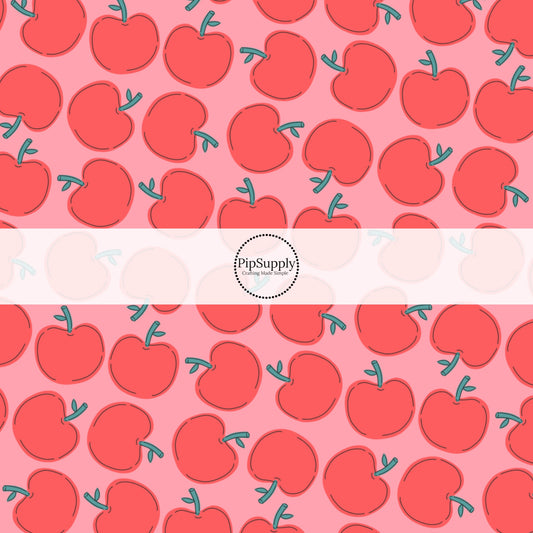 Red Apples on Pink Fabric By the Yard 