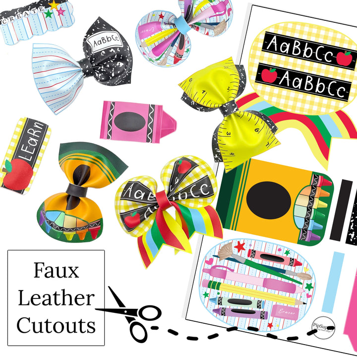 school supply themed diy faux leather hair bows