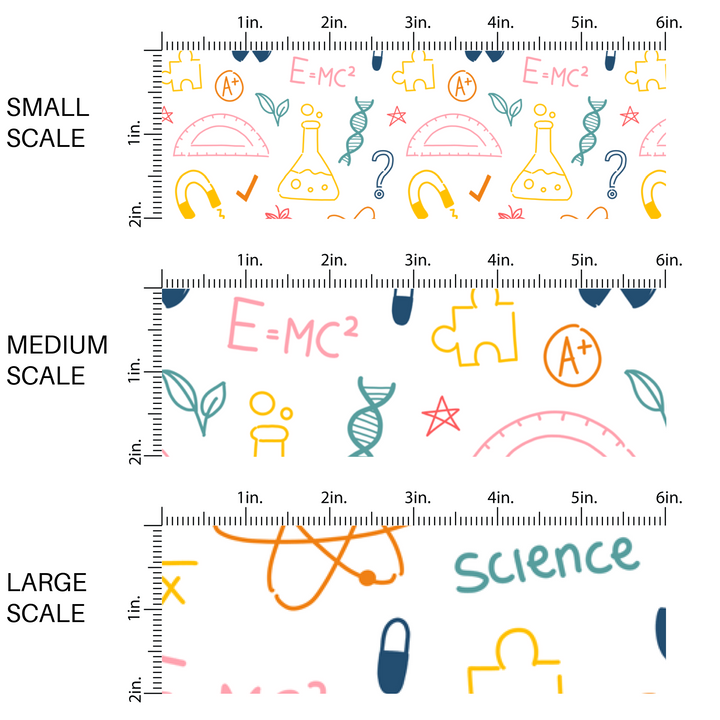 White fabric by the yard scaled image guide with pink, yellow, and blue science supplies and themes.