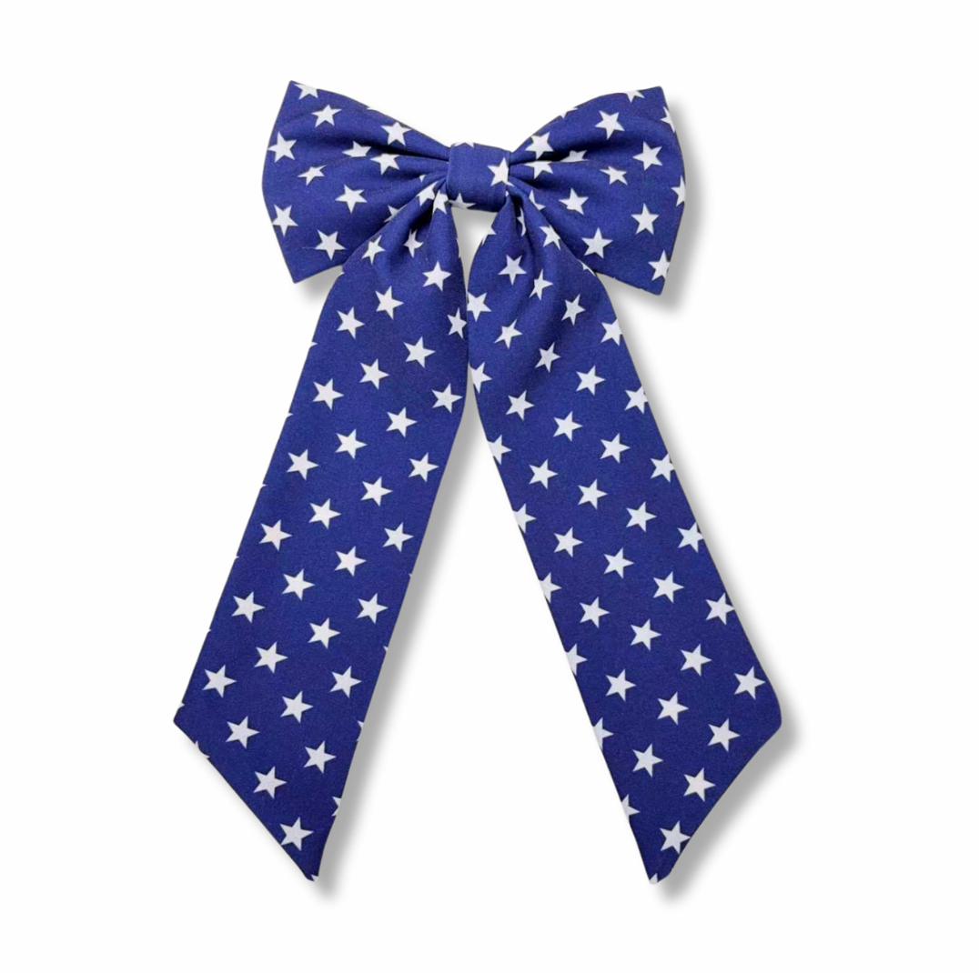 Freedom Star Long Tail Hair Bow w/ Clip