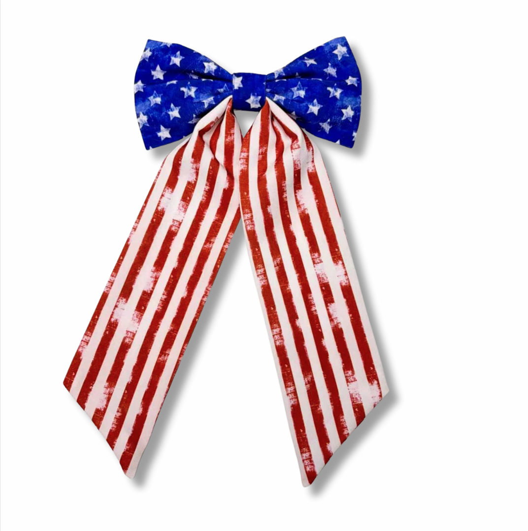 Americana Classic Long Tail Hair Bow w/ Clip