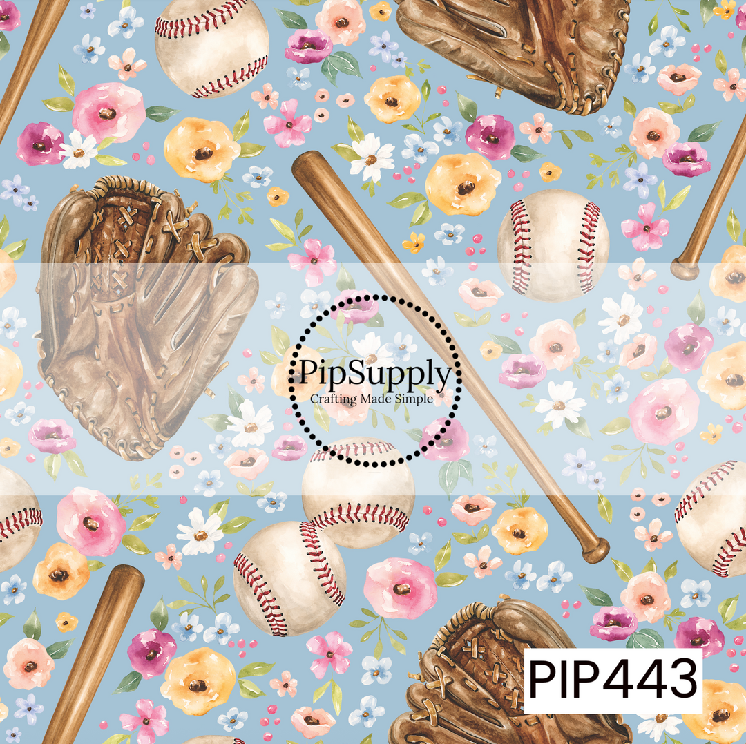 PIP443 - All-Star Floral Baseball And Bat Blue