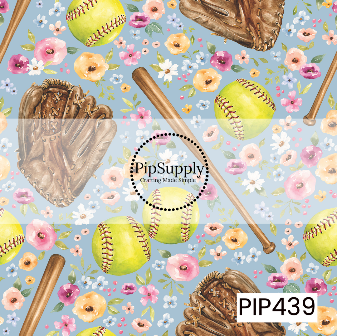 PIP439 - All-Star Floral Softball and Bat Blue