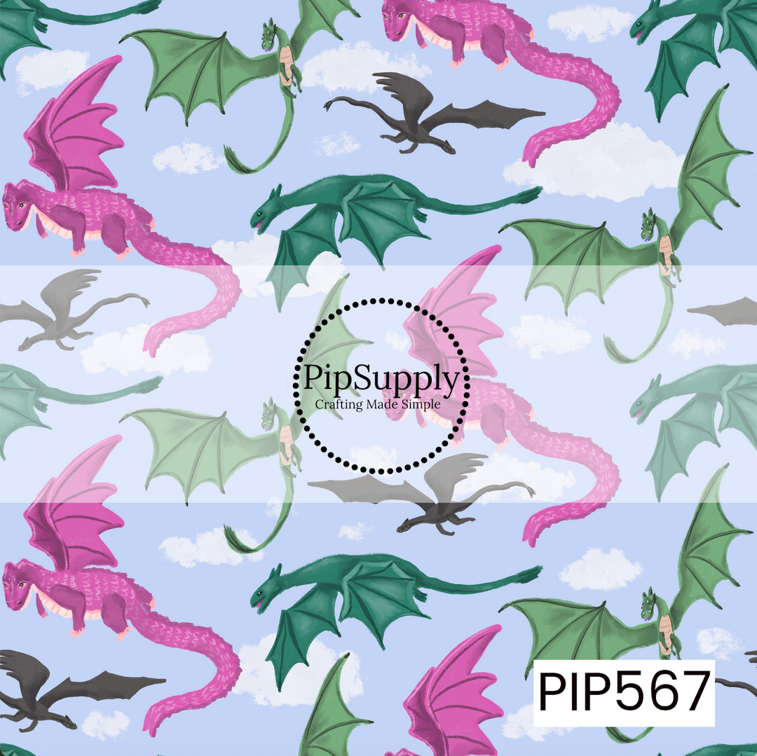 PIP567 - Flying Dragons Pink And Green
