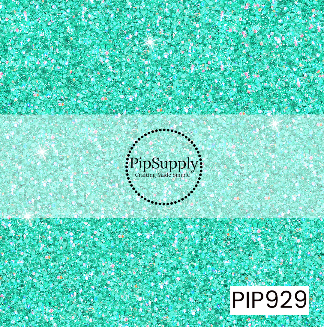 A sparkling aqua blue glitter design featuring multidimensional shimmering flecks and bright reflective highlights, creating the look of dazzling chunky glitter with a fresh, vibrant finish.
