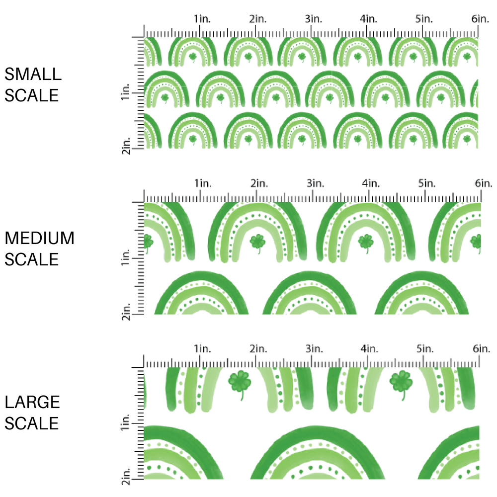 Green Rainbows and Clovers on White Fabric by the Yard scaled image guide.