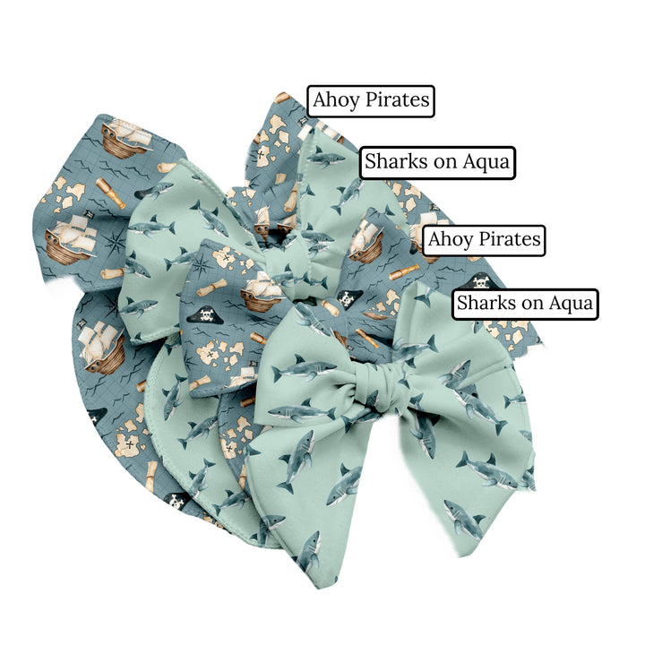 Sharks On Aqua Hair Bow Strips