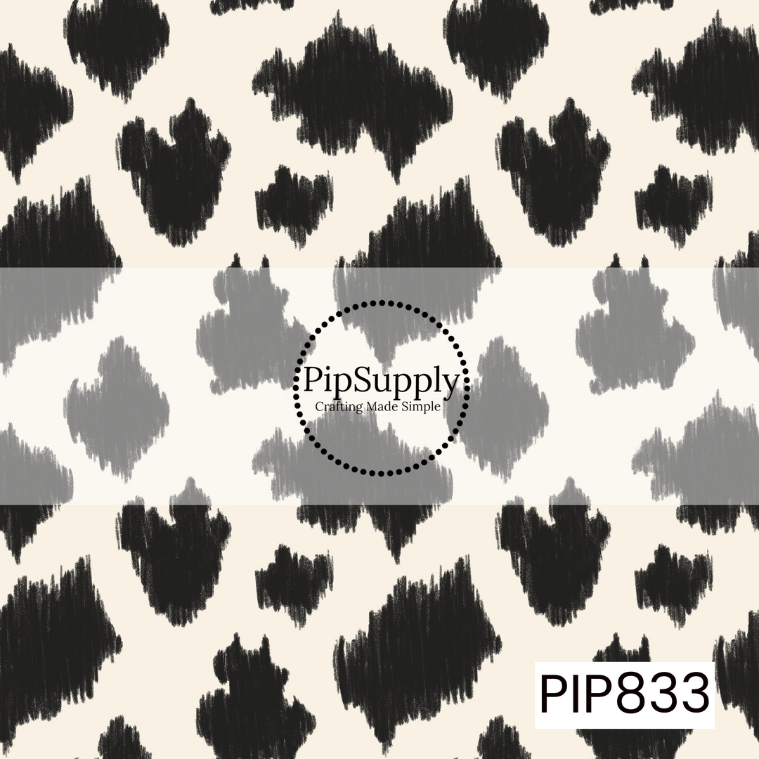 Cream background featuring a repeating pattern of hand-drawn black cow-print spots with a textured, sketch-like appearance. The irregular organic shapes create a playful western-inspired look, while the simple black-and-cream color palette gives the design a bold, modern, and trendy aesthetic.
