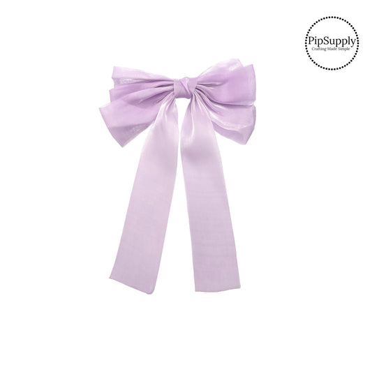 Theses shimmer organza flowy large hair bows are ready to package and resell to your customers no sewing or measuring necessary! These come pre-tied with an attached barrette clip. The delicate bow is perfect for all hair styles for kids and adults.