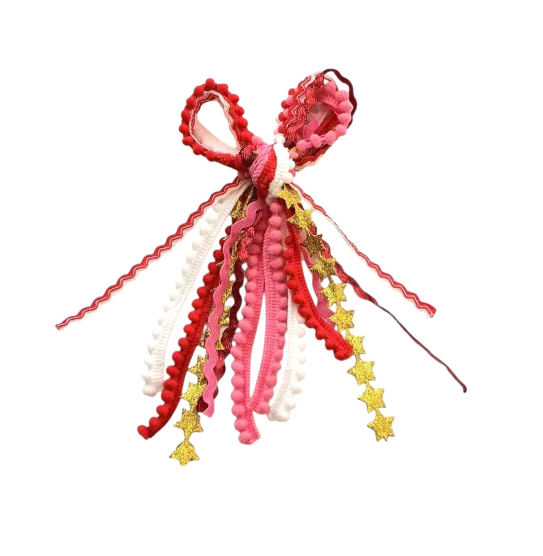 Shimmer Gold Star Messy Ribbon Hair Bow Tied With Clip