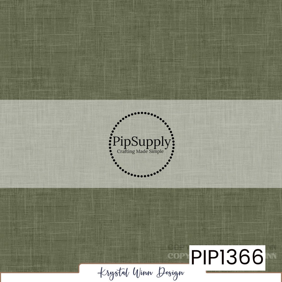 A deep, muted evergreen green solid background with earthy olive undertones, featuring a subtle woven linen texture with fine crosshatched fibers and gentle tonal variations, creating a rich, rustic, fabric-inspired appearance.