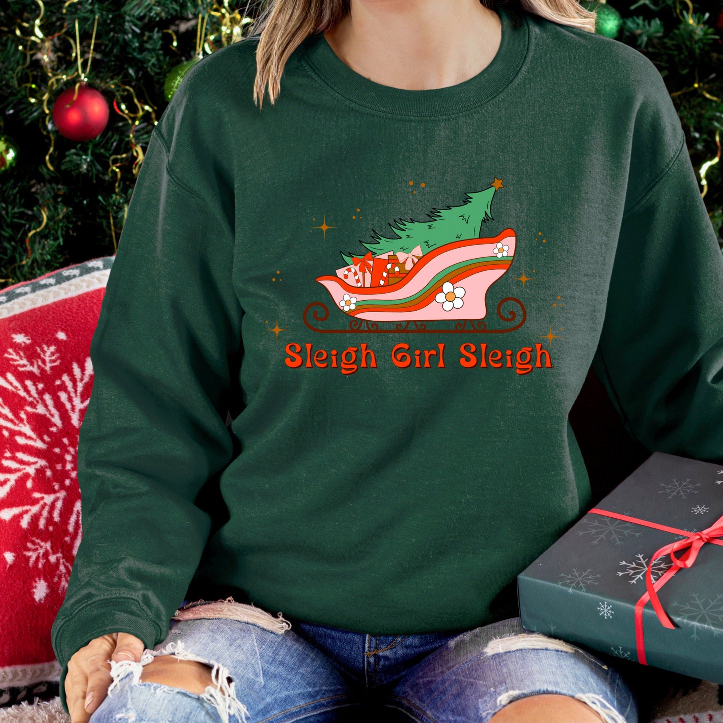 "Sleigh girl sleigh" Christmas iron on heat transfer.