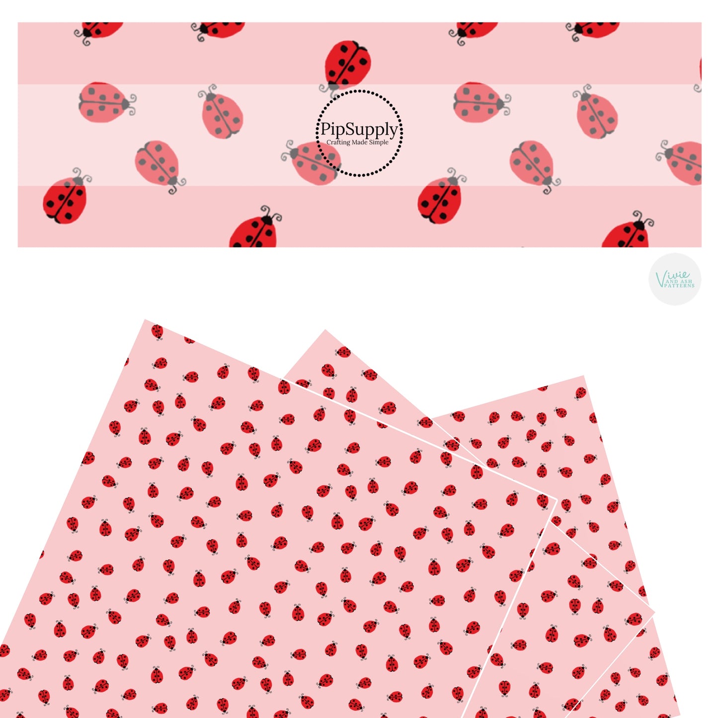 These ladybug themed pink faux leather sheets contain the following design elements: tiny red ladybugs on light pink. Our CPSIA compliant faux leather sheets or rolls can be used for all types of crafting projects.
