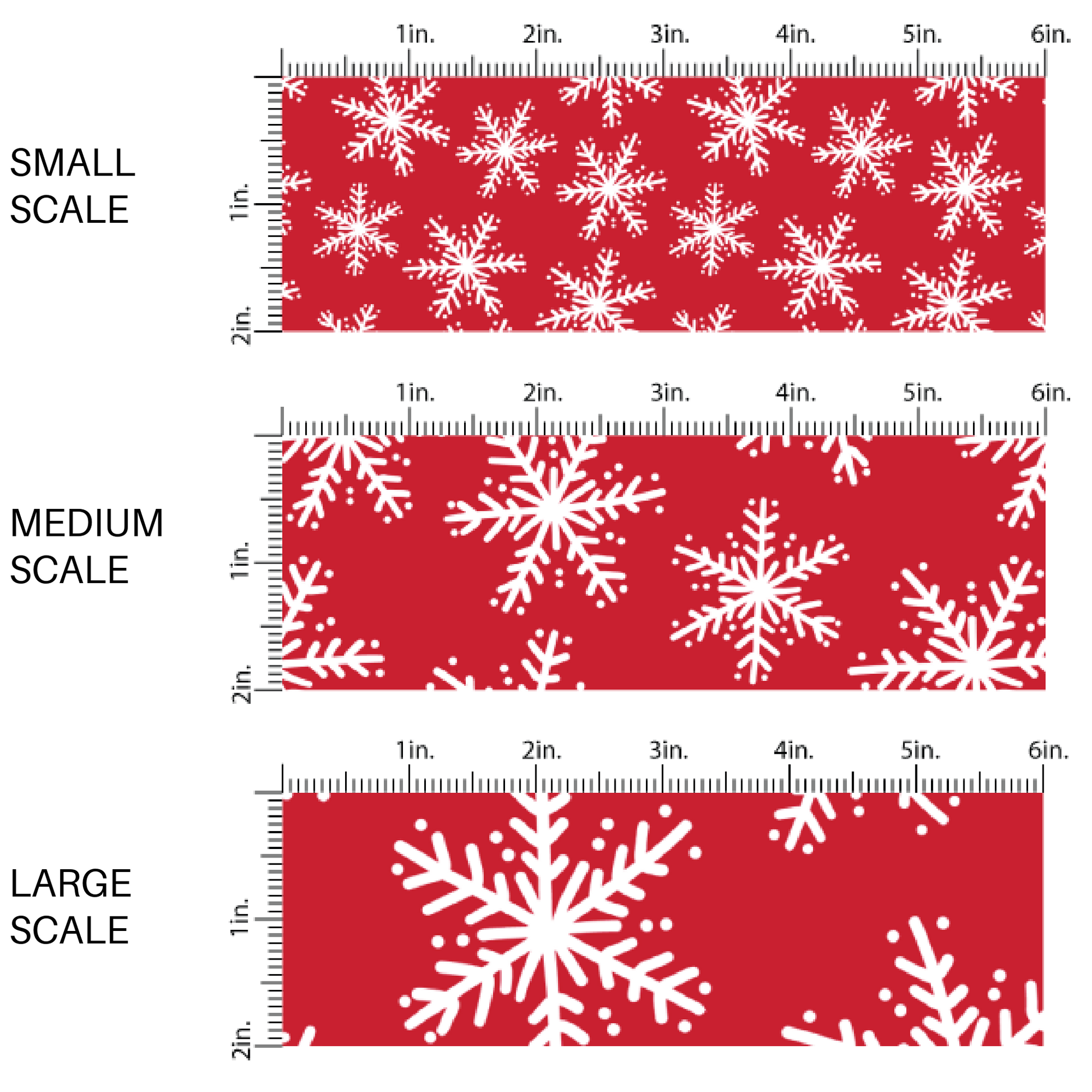 Red Christmas fabric by the yard scaled image guide with white snowflakes.