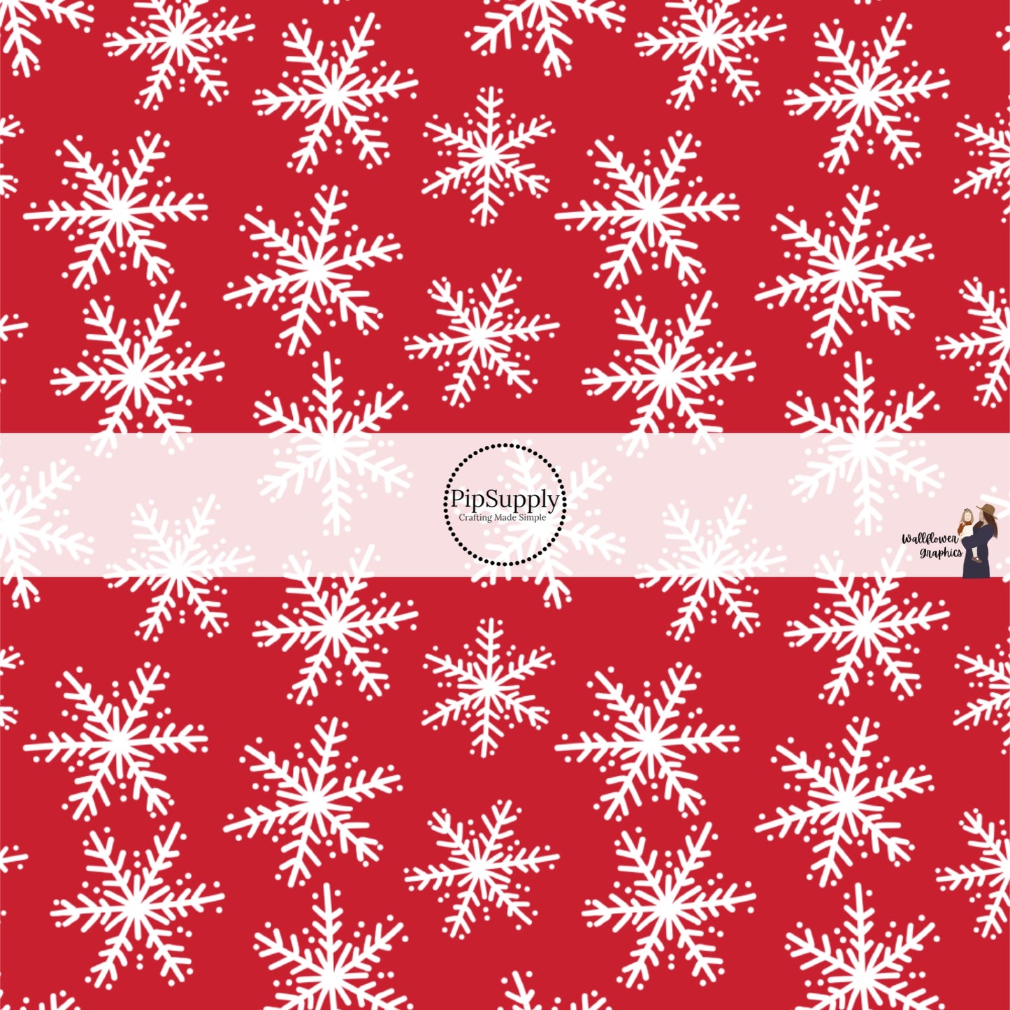 Red Christmas fabric by the yard with white snowflakes.
