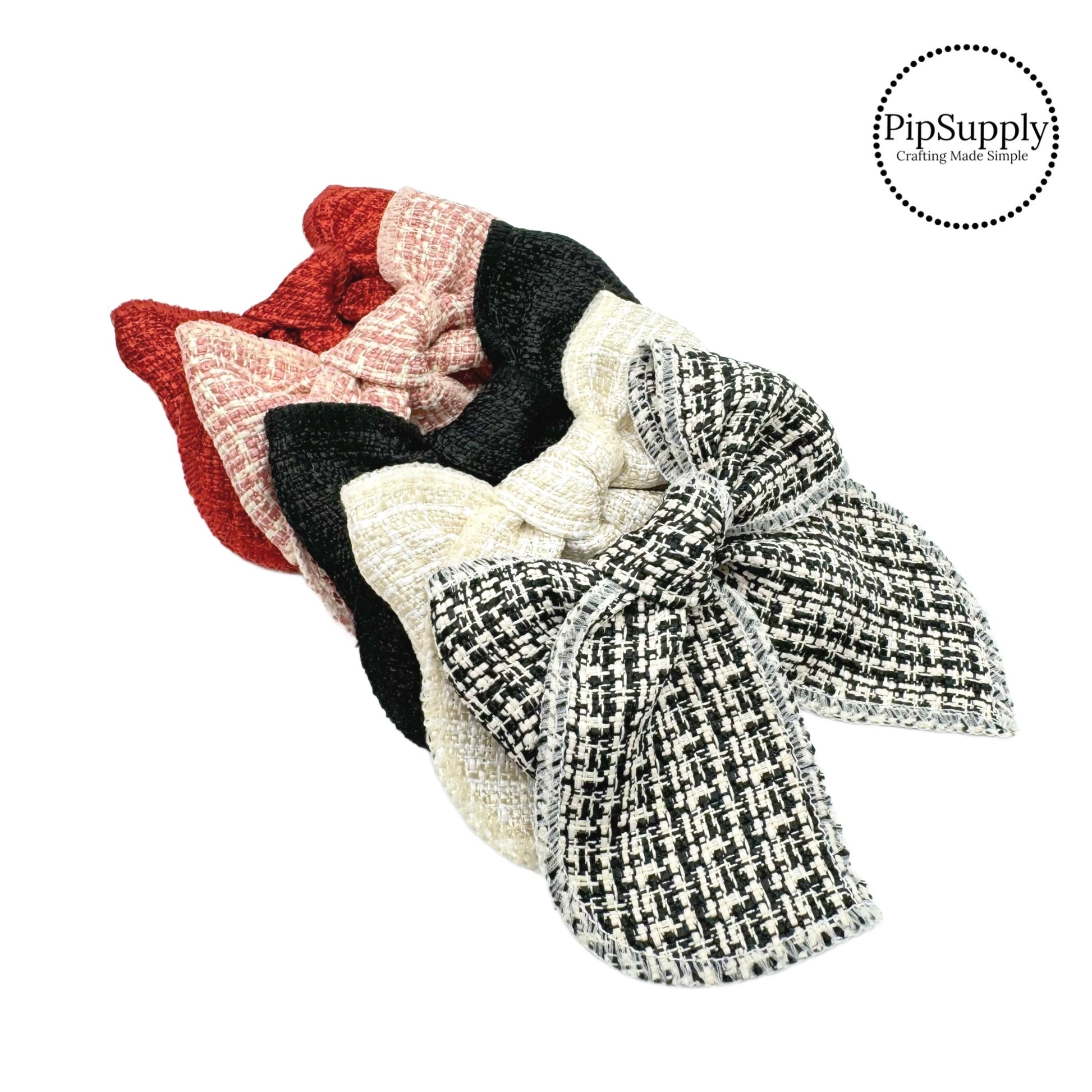 Theses holiday soft tweed hair bows are ready to package and resell to your customers no sewing or measuring necessary! These come pre-tied with an attached alligator clip. This holiday bow is perfect for all hair styles for kids and adults.