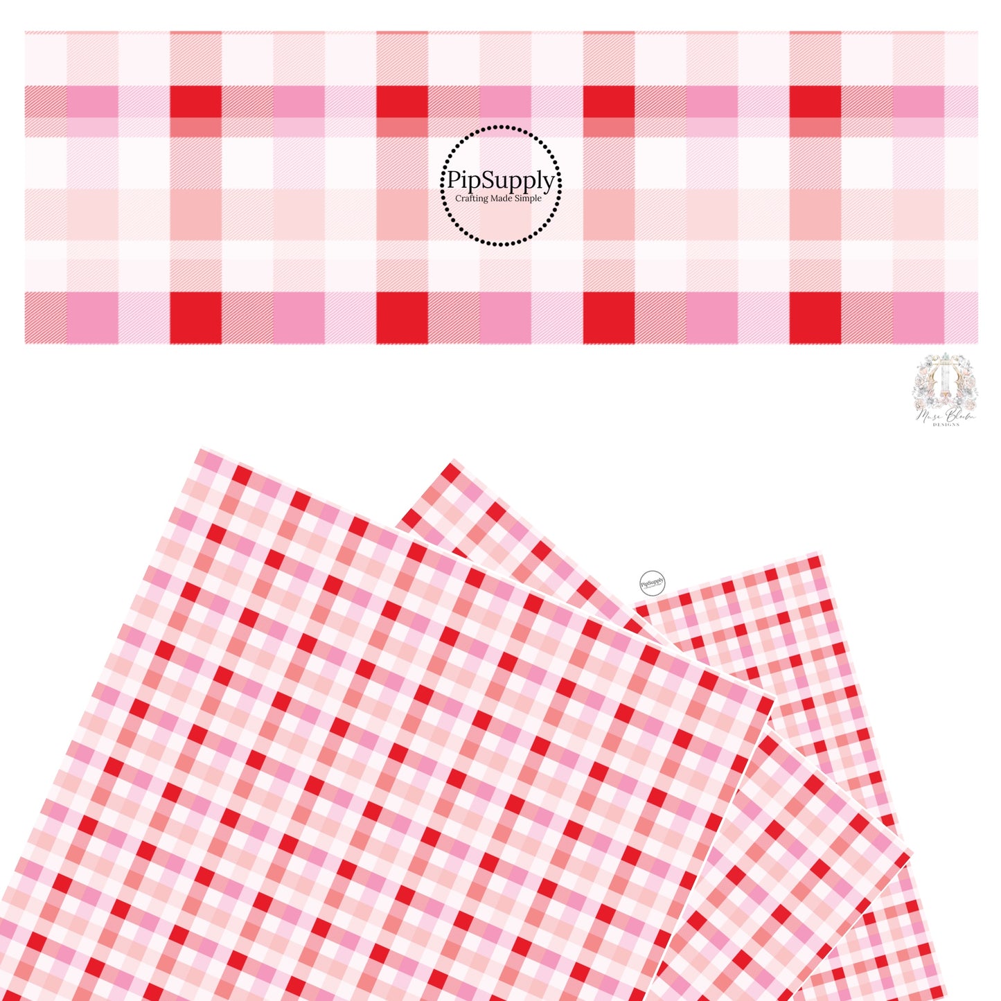 These Valentine's pattern themed faux leather sheets contain the following design elements: red, hot pink, peach, light pink, and white gingham. Our CPSIA compliant faux leather sheets or rolls can be used for all types of crafting projects.
