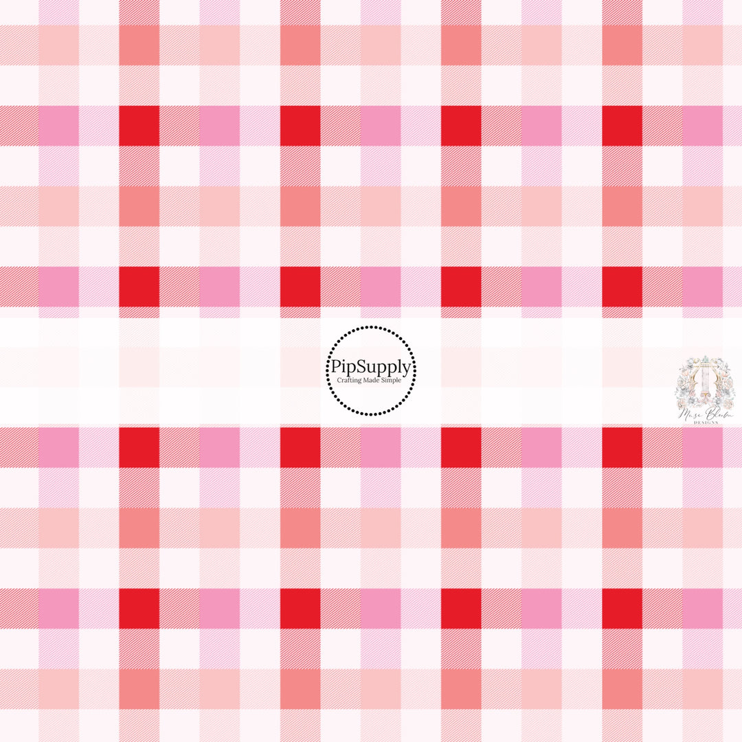 Pink, White, and Red Gingham Print Fabric by the Yard.