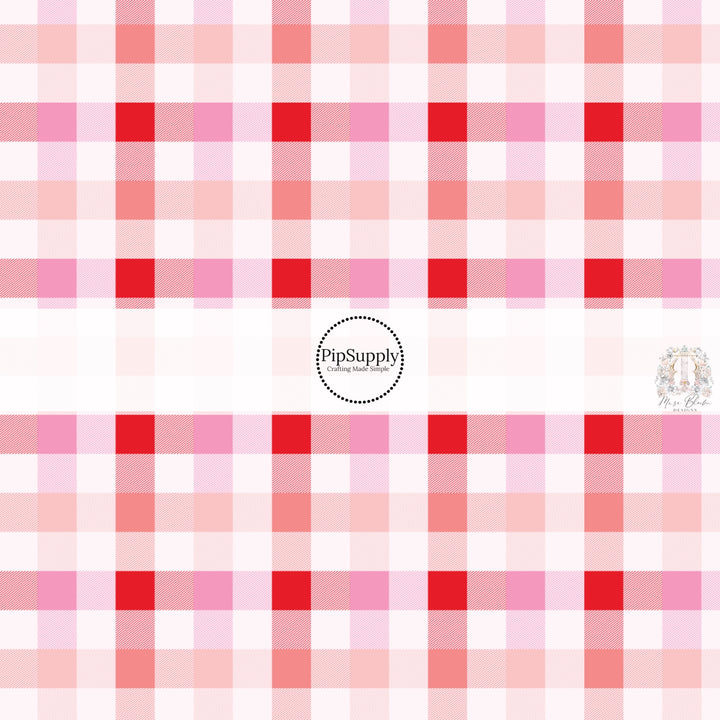 Pink, White, and Red Gingham Print Fabric by the Yard.