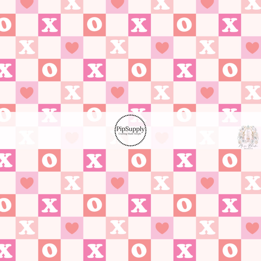 Hearts and XO's on Pink, White, and Red Checkered Fabric by the Yard.