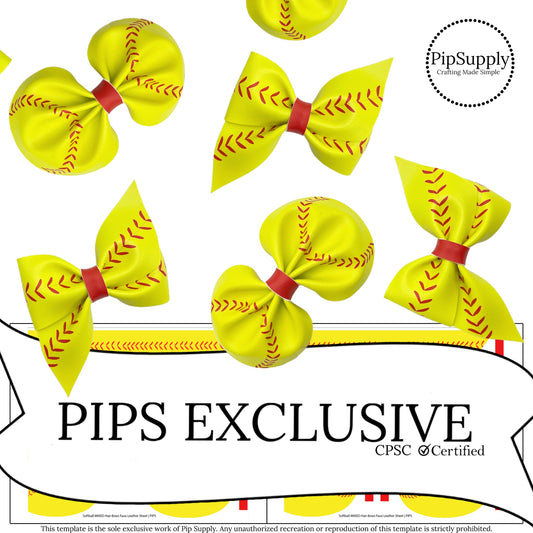 yellow and red softball themed faux leather diy hair bows