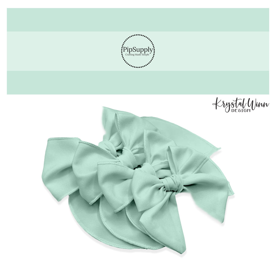 These solid colored mint no sew bow strips can be easily tied and attached to a clip for a finished hair bow. These fun party themed bow strips are great for personal use or to sell. The bow strips features solid light green color. 