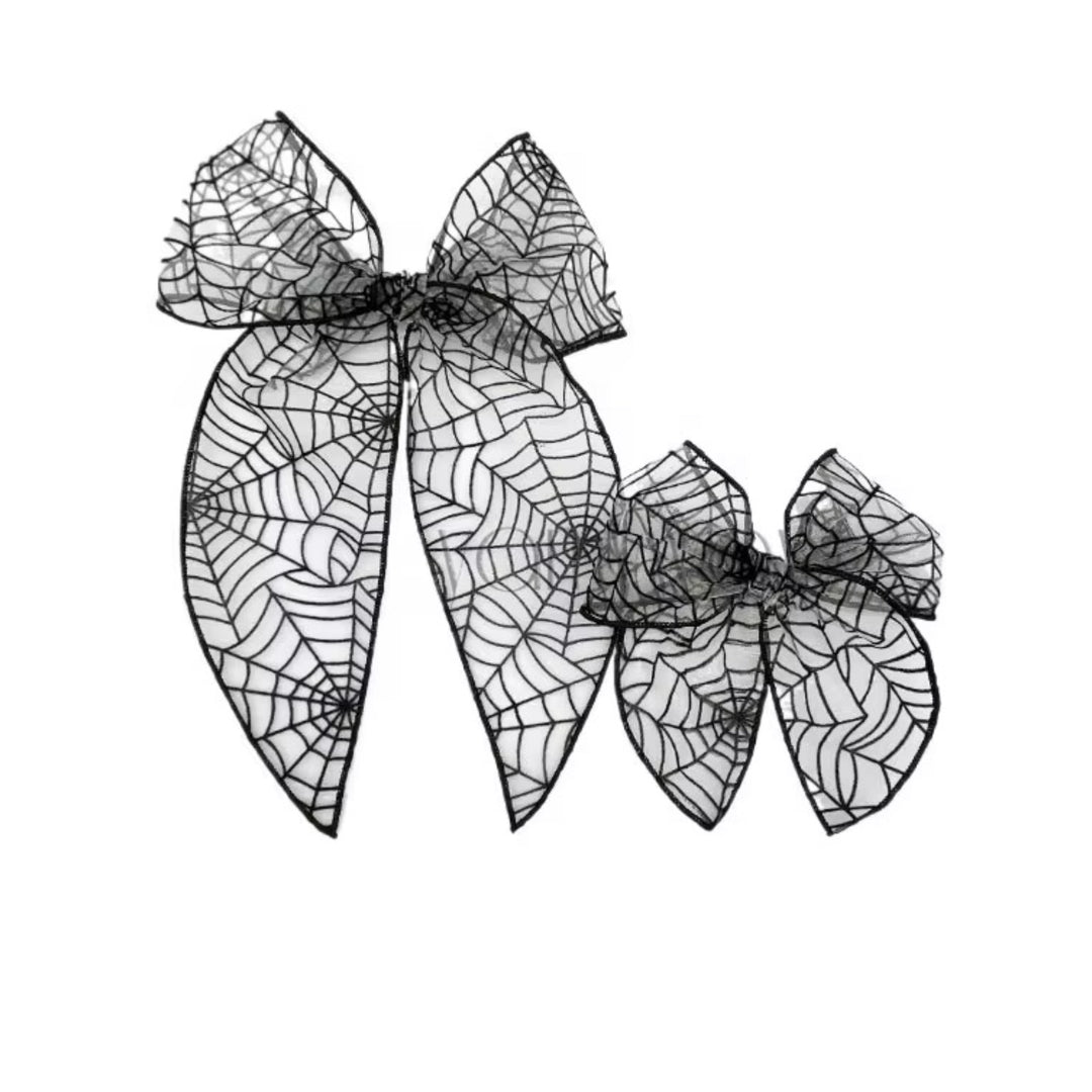 Spider Web Black Tulle Hair Tied Bow w/Clip