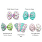 pink and aqua flower and high tea themed faux leather hair bows