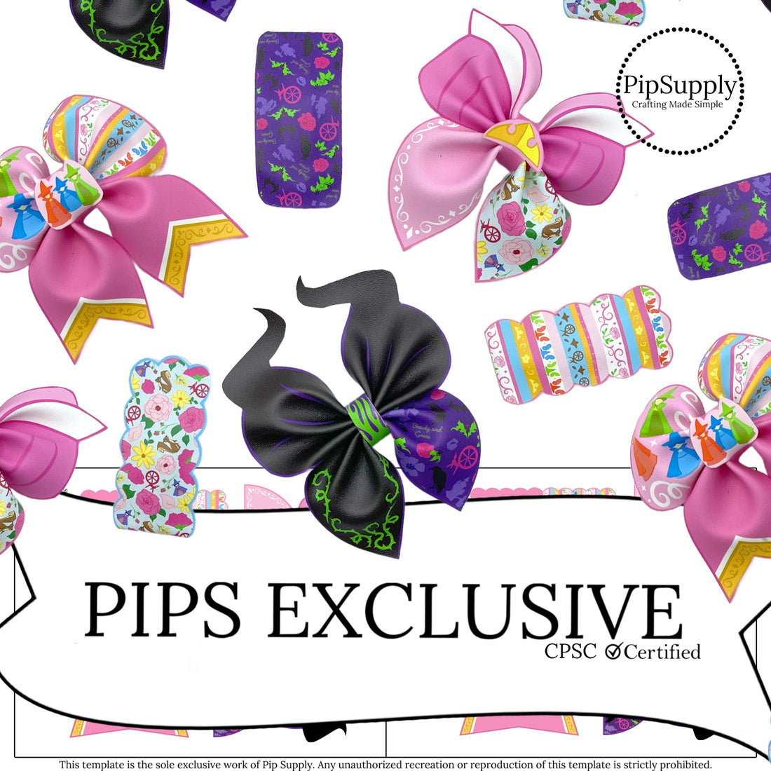 Mistress of Evil and Spinning Wheel Princess Faux Leather DIY Hair Bows