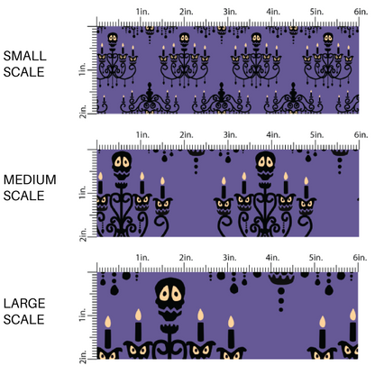 Purple fabric by the yard scaled image guide with skeleton chandeliers.