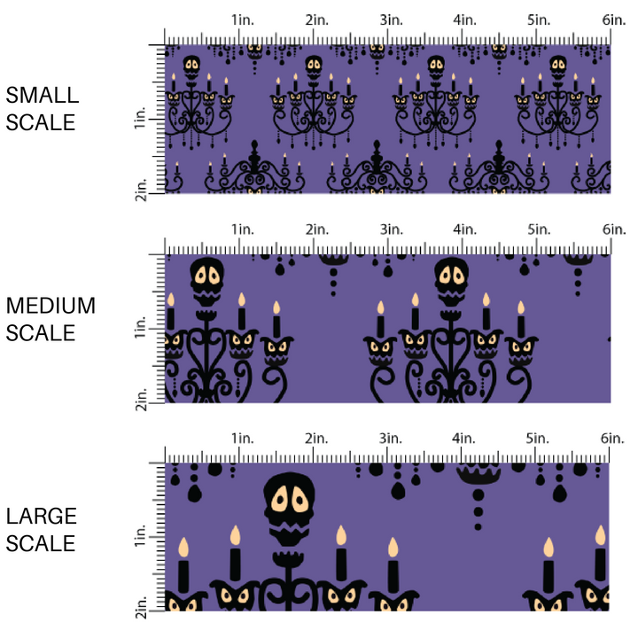 Purple fabric by the yard scaled image guide with skeleton chandeliers.