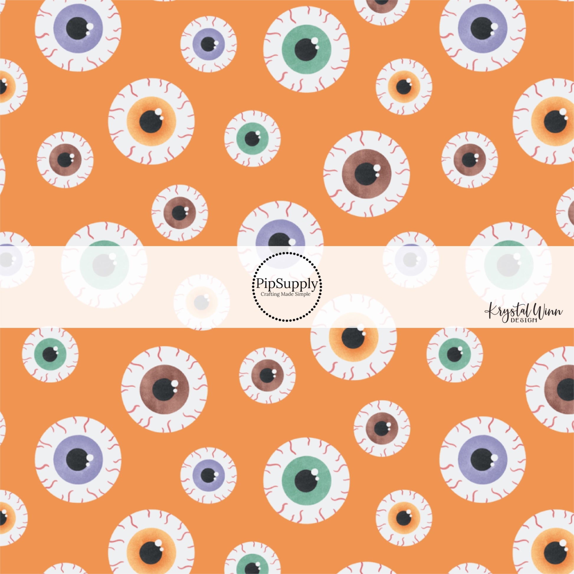 These Halloween themed fabric by the yard features eye balls on orange. This fun spooky themed fabric can be used for all your sewing and crafting needs! 