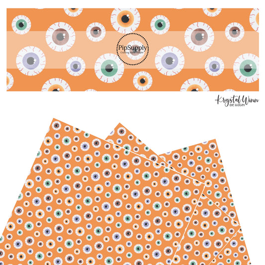 These Halloween themed orange faux leather sheets contain the following design elements: eye balls on orange. Our CPSIA compliant faux leather sheets or rolls can be used for all types of crafting projects.