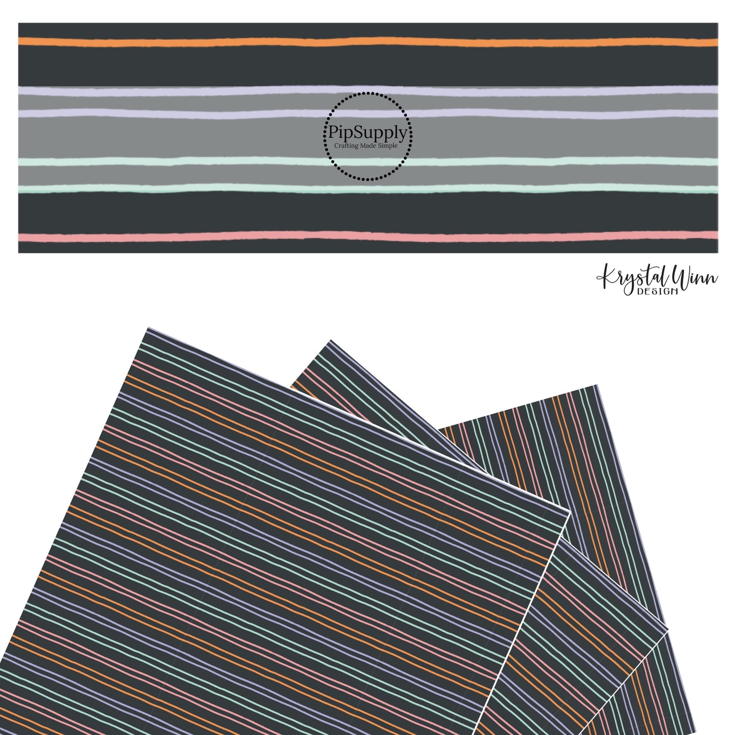 These Halloween themed faux leather sheets contain the following design elements: orange, purple, pink, and aqua stripes on black. Our CPSIA compliant faux leather sheets or rolls can be used for all types of crafting projects.