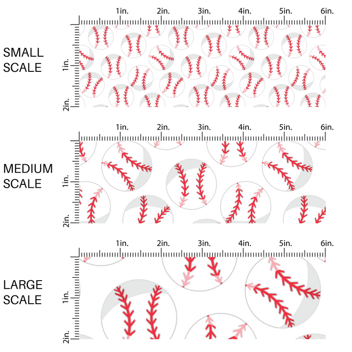 White and red baseballs on white fabric by the yard scaled image guide.