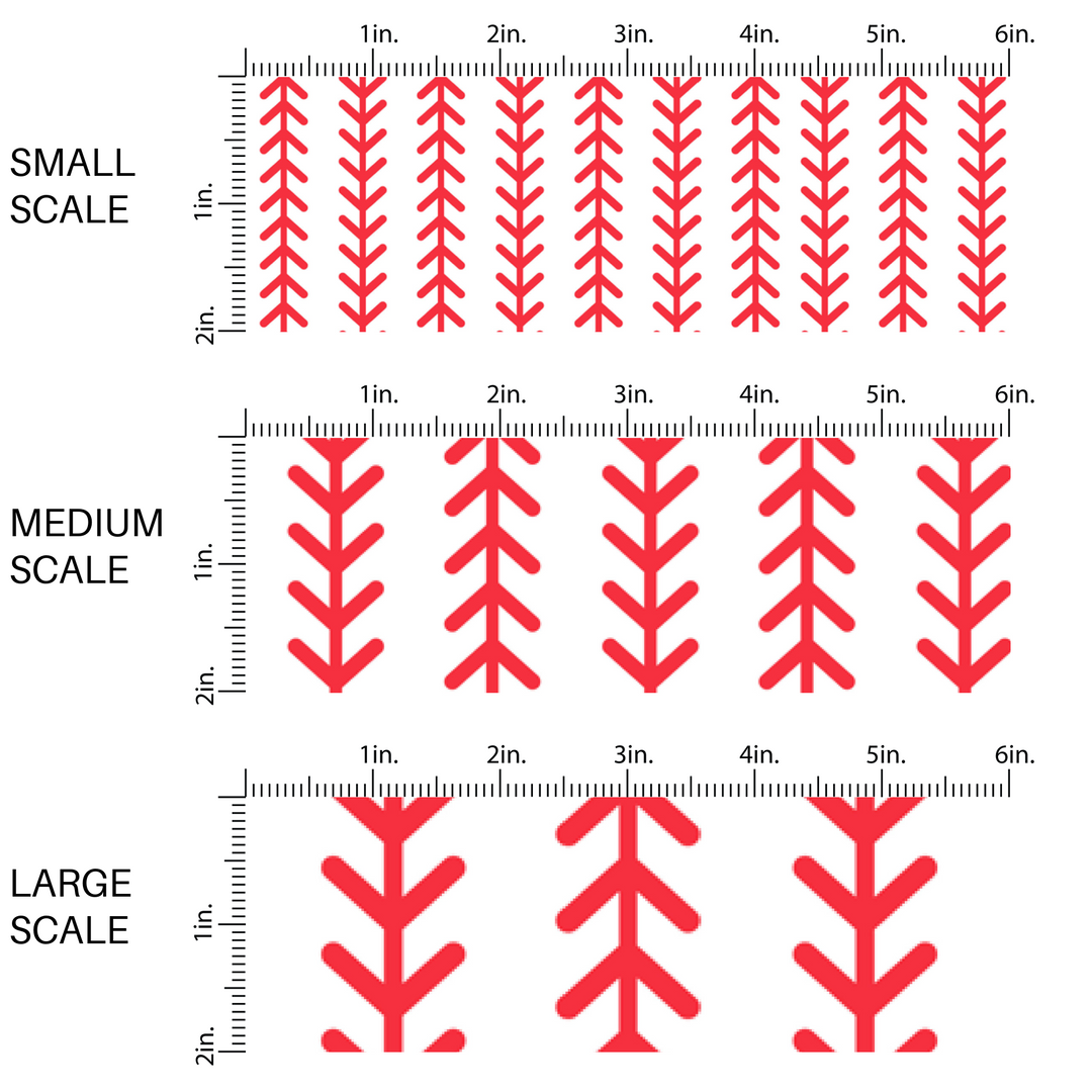 White fabric by the yard scaled image guide with a vertical red baseball stitching print.