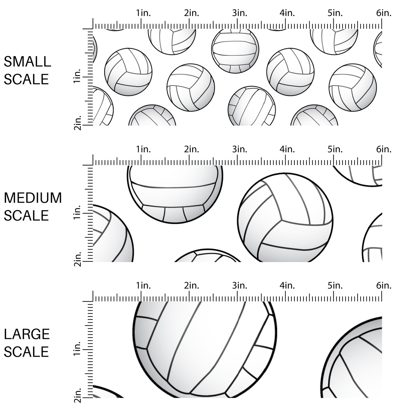 White and black volleyballs on white fabric by the yard scaled image guide.