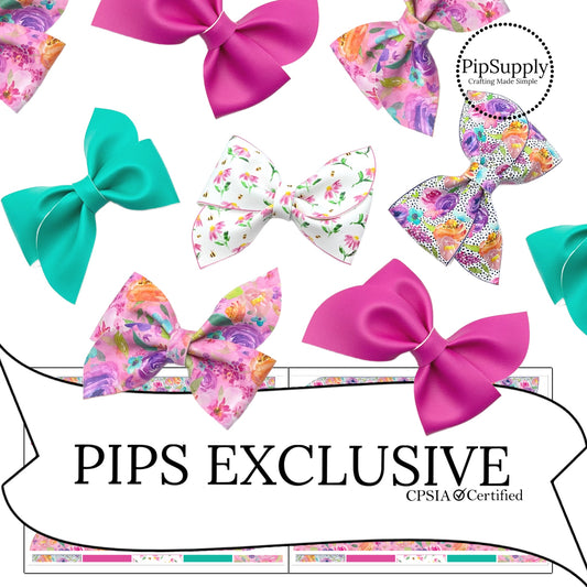 pink and teal solid and spring floral faux leather diy pinwheel bows