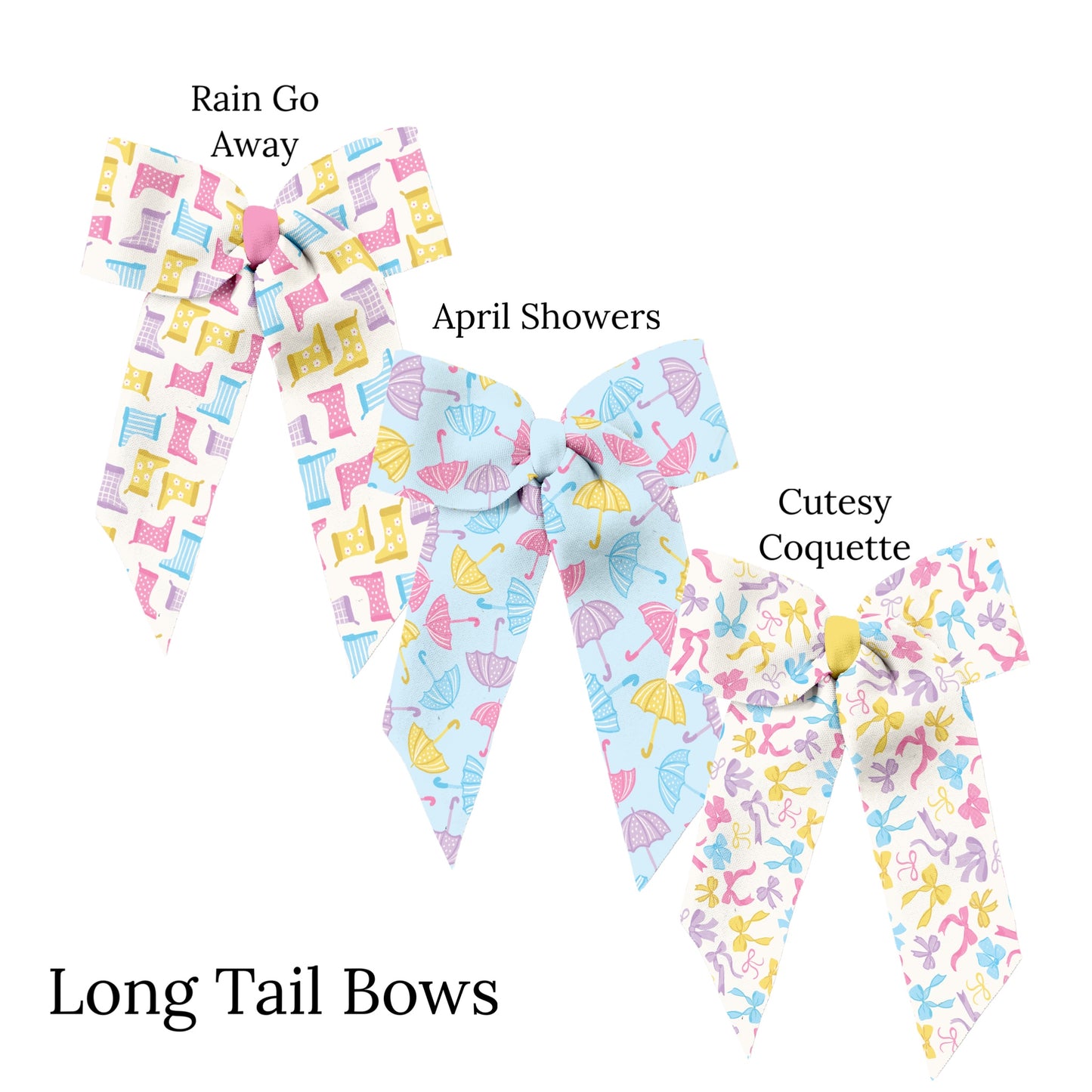 Spring Showers Long Tail Neoprene Hair Bows - DIY - PIPS EXCLUSIVE