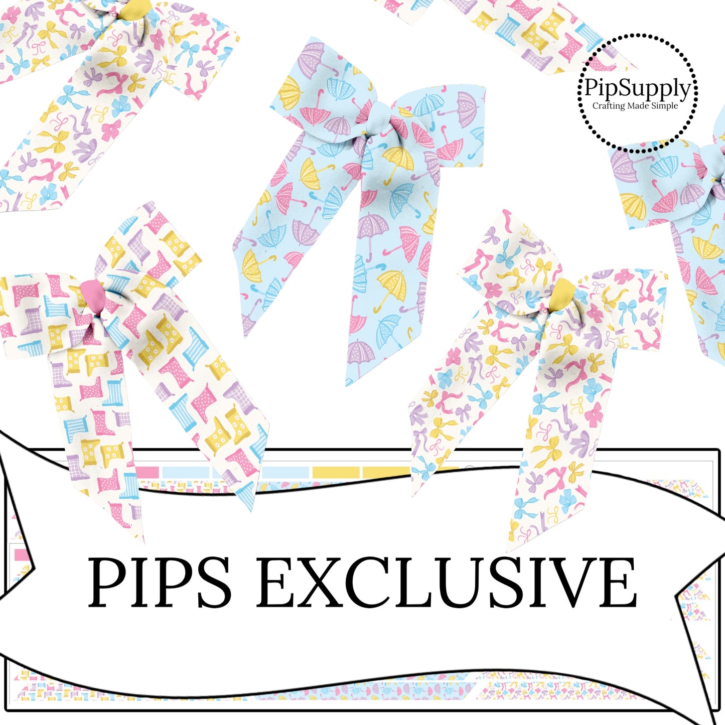 blue pink and yellow rain boots bows and umbrellas neoprene hair bows