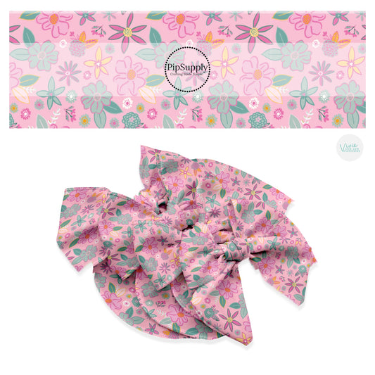 These beach themed no sew bow strips can be easily tied and attached to a clip for a finished hair bow. These patterned bow strips are great for personal use or to sell. These bow strips feature floral flowers on pink.