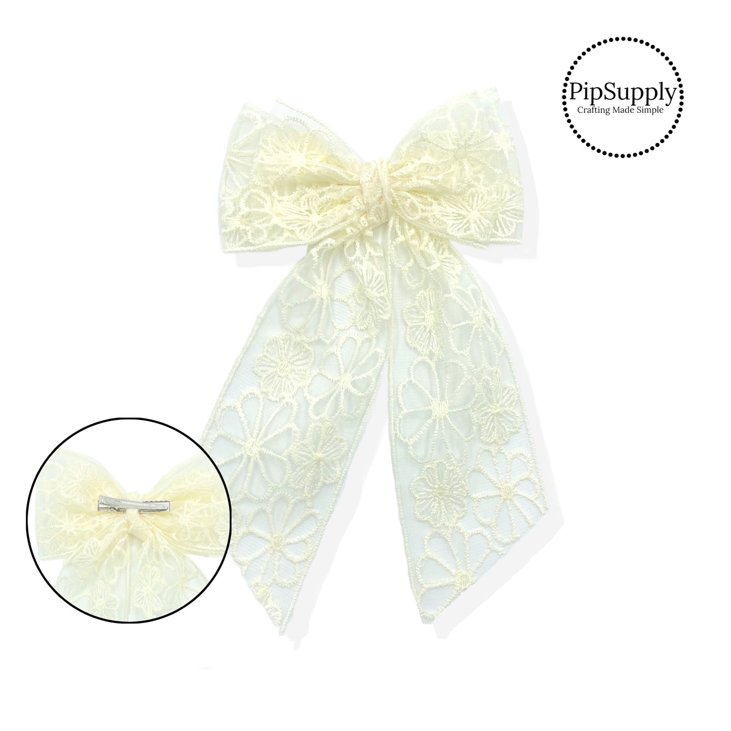 Stacked Ivory Flower Tulle Angled Large Hair Bow