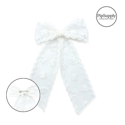 These tulle bow angled long ribbon hair bows are ready to package and resell to your customers no sewing or measuring necessary! These come pre-tied with an attached alligator clip. The delicate bow is perfect for all hair styles for kids and adults.