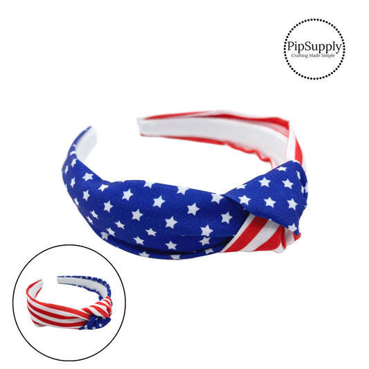 red white and blue american flag knotted headband