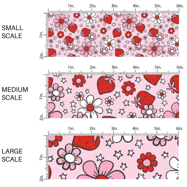 Strawberries, Daisies, and Stars on Light Pink Fabric by the Yard scaled image guide.