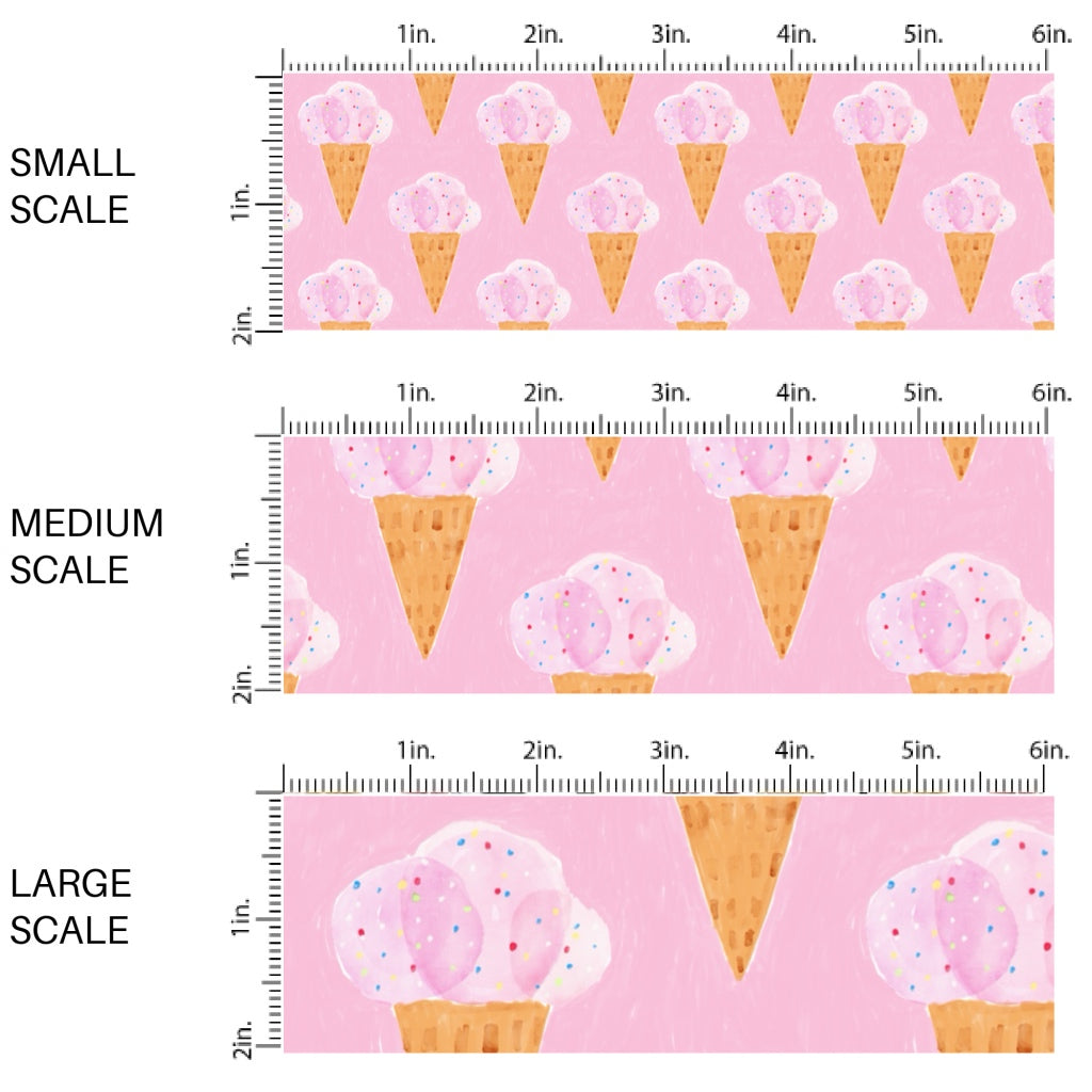 This summer fabric by the yard features strawberry ice cream on pink. This fun themed fabric can be used for all your sewing and crafting needs!