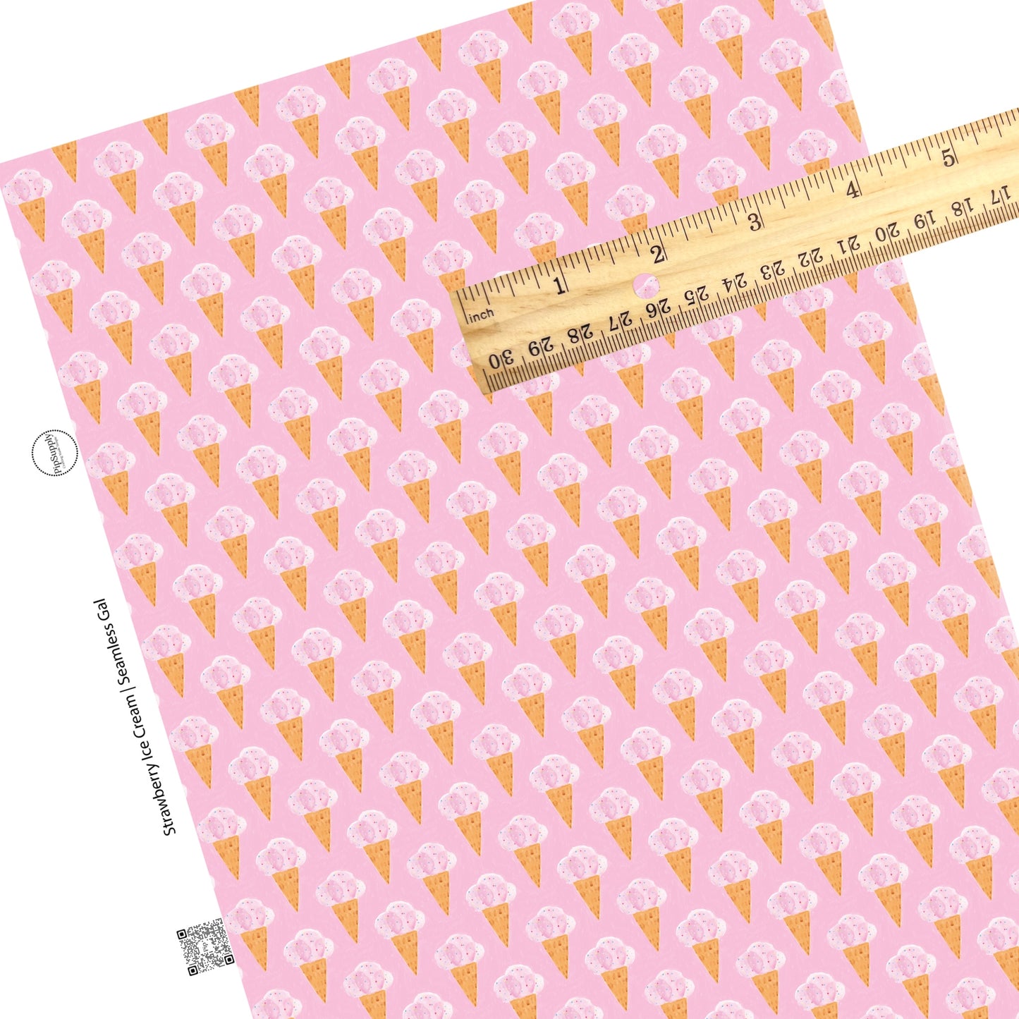 These summer faux leather sheets contain the following design elements: strawberry ice cream on pink. Our CPSIA compliant faux leather sheets or rolls can be used for all types of crafting projects.